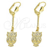 Oro Laminado Long Earring, Gold Filled Style Owl Design, with and Swarovski Crystals, Polished, Golden Finish, 02.32.0547