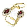 Oro Laminado Dangle Earring, Gold Filled Style with Garnet and White Crystal, Polished, Golden Finish, 02.122.0115