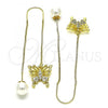 Oro Laminado Threader Earring, Gold Filled Style Butterfly Design, with White Micro Pave, Polished, Golden Finish, 02.210.0813