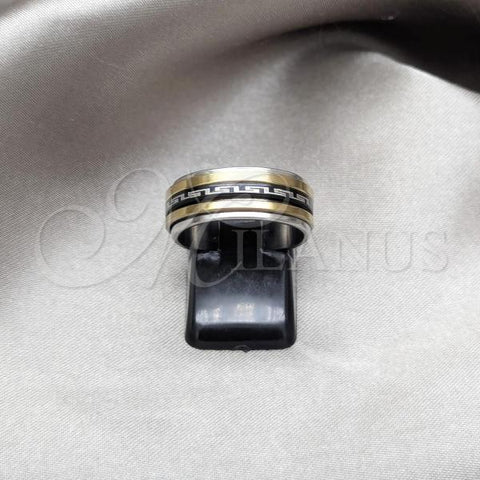 Stainless Steel Mens Ring, Triple Design, Blue Enamel Finish, Golden Finish, 01.63.0687.07