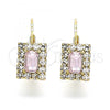 Oro Laminado Leverback Earring, Gold Filled Style with Rose and White Crystal, Polished, Golden Finish, 5.125.020.5