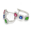 Sterling Silver Huggie Hoop, with Multicolor Cubic Zirconia, Polished, Rhodium Finish, 02.186.0097.15