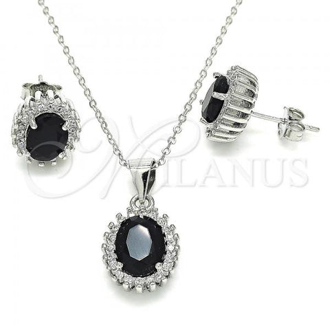 Sterling Silver Earring and Pendant Adult Set, with Black and White Cubic Zirconia, Polished, Rhodium Finish, 10.175.0054.4