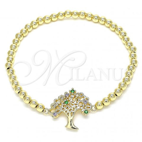Oro Laminado Fancy Bracelet, Gold Filled Style Expandable Bead and Tree Design, with Multicolor Micro Pave, Polished, Golden Finish, 03.299.0059.07