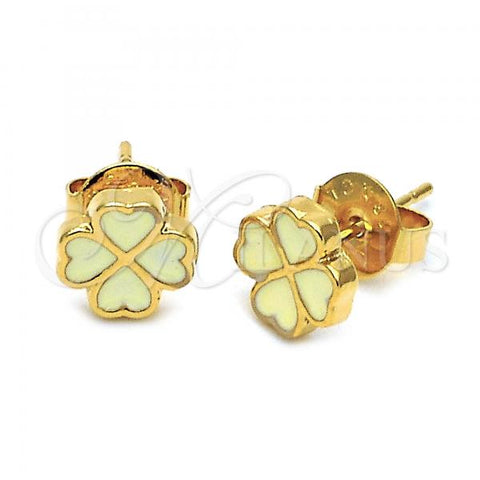 Oro Laminado Stud Earring, Gold Filled Style Flower Design, White Enamel Finish, Golden Finish, 02.64.0381 *PROMO*
