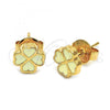 Oro Laminado Stud Earring, Gold Filled Style Flower Design, White Enamel Finish, Golden Finish, 02.64.0381 *PROMO*