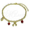 Oro Laminado Charm Anklet , Gold Filled Style Rolo Design, with White Micro Pave and Garnet Pearl, Red Enamel Finish, Golden Finish, 03.213.0364.10