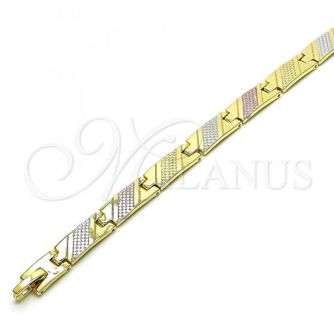 Oro Laminado Solid Bracelet, Gold Filled Style Polished, Tricolor, 03.102.0056.08