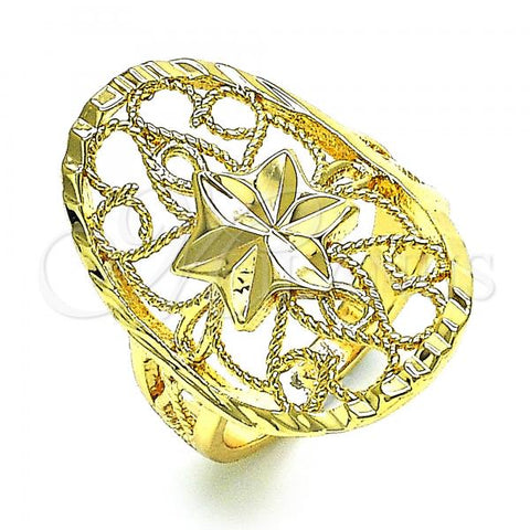 Oro Laminado Elegant Ring, Gold Filled Style Star and Filigree Design, Diamond Cutting Finish, Golden Finish, 01.233.0029.07
