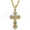 Oro Laminado Religious Pendant, Gold Filled Style Crucifix Design, with White Crystal, Polished, Golden Finish, 05.351.0026