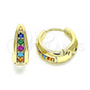 Oro Laminado Huggie Hoop, Gold Filled Style with Multicolor Cubic Zirconia, Polished, Golden Finish, 02.210.0599.4.15