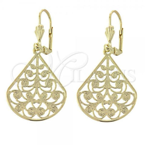 Oro Laminado Dangle Earring, Gold Filled Style Leaf Design, Diamond Cutting Finish, Golden Finish, 5.105.006
