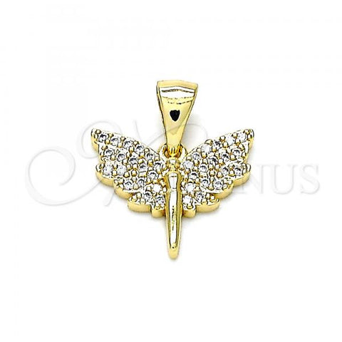 Oro Laminado Religious Pendant, Gold Filled Style Angel Design, with White Micro Pave, Polished, Golden Finish, 05.342.0025