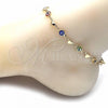 Oro Laminado Fancy Anklet, Gold Filled Style Evil Eye and Heart Design, Multicolor Resin Finish, Golden Finish, 03.326.0008.10
