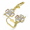 Oro Laminado Dangle Earring, Gold Filled Style Four-leaf Clover Design, Polished, Tricolor, 02.351.0040