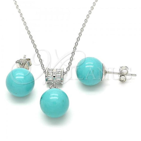 Sterling Silver Earring and Pendant Adult Set, Ball Design, with White Cubic Zirconia, Polished, Rhodium Finish, 10.63.0599.1