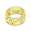Oro Laminado Multi Stone Ring, Gold Filled Style Elephant Design, with Black Micro Pave, Polished, Golden Finish, 01.380.0006.08
