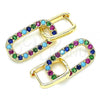 Oro Laminado Huggie Hoop, Gold Filled Style Paperclip Design, with Multicolor Cubic Zirconia, Polished, Golden Finish, 02.210.0471.5.12