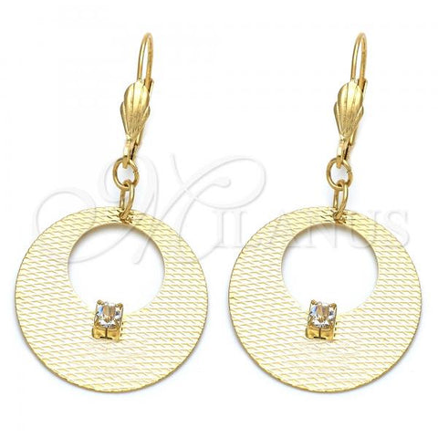 Oro Laminado Dangle Earring, Gold Filled Style with White Cubic Zirconia, Golden Finish, 02.64.0063