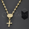 Oro Laminado Medium Rosary, Gold Filled Style Caridad del Cobre and Crucifix Design, Golden Finish, 03.16.0021