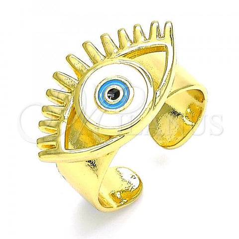 Oro Laminado Elegant Ring, Gold Filled Style Evil Eye Design, White Enamel Finish, Golden Finish, 01.313.0003 (One size fits all)