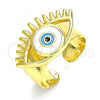 Oro Laminado Elegant Ring, Gold Filled Style Evil Eye Design, White Enamel Finish, Golden Finish, 01.313.0003 (One size fits all)