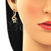 Oro Laminado Leverback Earring, Gold Filled Style Little Girl Design, with Black and White Micro Pave, Polished, Golden Finish, 02.210.0377.2