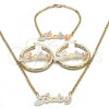 Oro Laminado Necklace, Bracelet and Earring, Gold Filled Style Polished, Tricolor, 06.63.0247.1