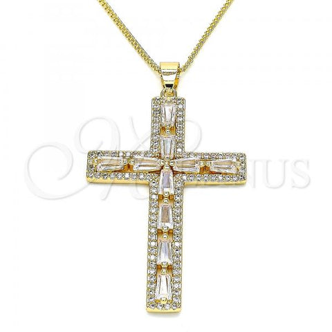 Oro Laminado Pendant Necklace, Gold Filled Style Cross Design, with White Micro Pave and White Cubic Zirconia, Polished, Golden Finish, 04.156.0231.18