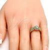 Oro Laminado Wedding Ring, Gold Filled Style Duo Design, with White Cubic Zirconia, Polished, Golden Finish, 01.99.0076.08 (Size 8)