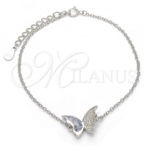 Sterling Silver Fancy Bracelet, Butterfly Design, with White Micro Pave, Polished, Rhodium Finish, 03.336.0023.08