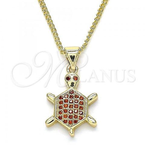 Oro Laminado Pendant Necklace, Gold Filled Style Turtle Design, with Garnet Micro Pave, Polished, Golden Finish, 04.156.0298.20