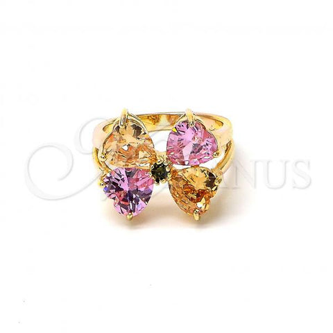 Oro Laminado Multi Stone Ring, Gold Filled Style Bow Design, with Multicolor Cubic Zirconia, Polished, Golden Finish, 5.172.009.07 (Size 7)