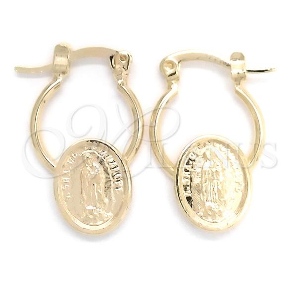 Oro Laminado Small Hoop, Gold Filled Style Guadalupe Design, Polished, Golden Finish, 02.58.0053.12