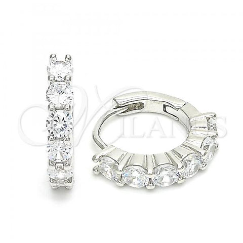 Sterling Silver Huggie Hoop, with White Cubic Zirconia, Polished, Rhodium Finish, 02.332.0069.12