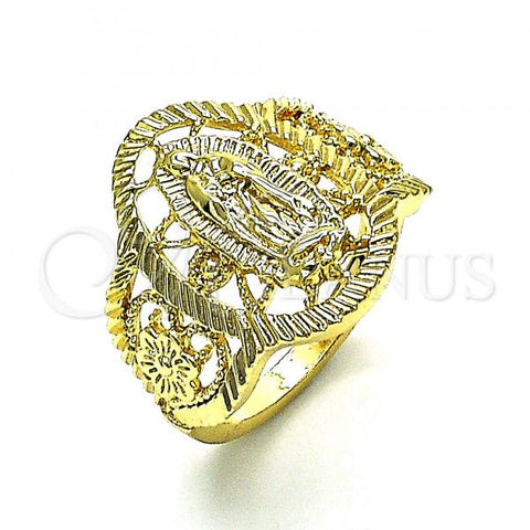 Oro Laminado Elegant Ring, Gold Filled Style Guadalupe and Flower Design, Polished, Golden Finish, 01.380.0024.08