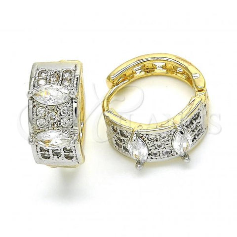 Oro Laminado Huggie Hoop, Gold Filled Style with White Cubic Zirconia, Polished, Two Tone, 02.210.0149.15