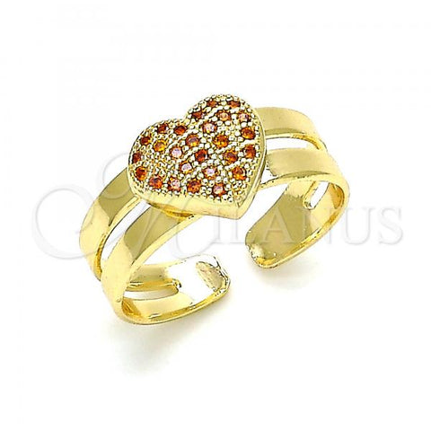 Oro Laminado Baby Ring, Gold Filled Style Heart Design, with Garnet Micro Pave, Polished, Golden Finish, 01.233.0014.1 (One size fits all)