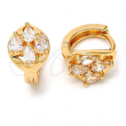 Oro Laminado Huggie Hoop, Gold Filled Style Teardrop Design, with White Cubic Zirconia, Polished, Golden Finish, 02.196.0066.15