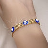 Oro Laminado Fancy Bracelet, Gold Filled Style Evil Eye and Bismark Design, Blue Enamel Finish, Golden Finish, 03.331.0213.08