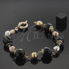 Oro Laminado Fancy Bracelet, Gold Filled Style Ball Design, with Black Azavache, Polished, Tricolor, 5.008.002
