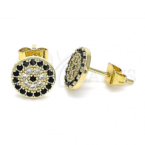 Oro Laminado Stud Earring, Gold Filled Style with Black and White Micro Pave, Polished, Golden Finish, 02.344.0114