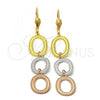 Oro Laminado Long Earring, Gold Filled Style Diamond Cutting Finish, Tricolor, 5.104.007