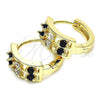 Oro Laminado Huggie Hoop, Gold Filled Style with Black and White Cubic Zirconia, Polished, Golden Finish, 02.237.0033.1.15