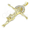 Oro Laminado Religious Pendant, Gold Filled Style Jesus Design, with White Crystal, Polished, Golden Finish, 05.213.0094