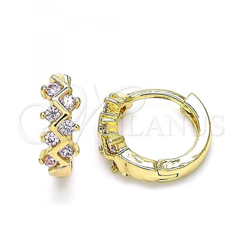 Oro Laminado Huggie Hoop, Gold Filled Style with Pink Cubic Zirconia, Polished, Golden Finish, 02.284.0037.2.12