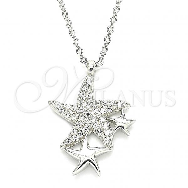 Sterling Silver Pendant Necklace, Star Design, with White Cubic Zirconia, Polished, Rhodium Finish, 04.336.0202.16