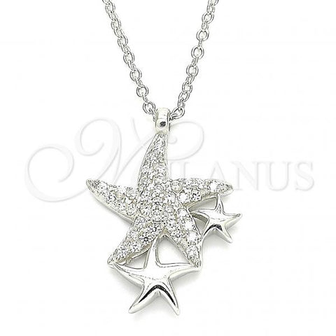 Sterling Silver Pendant Necklace, Star Design, with White Cubic Zirconia, Polished, Rhodium Finish, 04.336.0202.16
