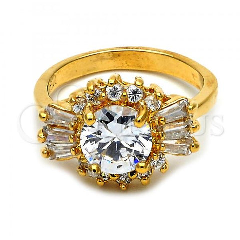 Oro Laminado Multi Stone Ring, Gold Filled Style Baguette and Cluster Design, with White Cubic Zirconia, Polished, Golden Finish, 5.170.021.08 (Size 8)