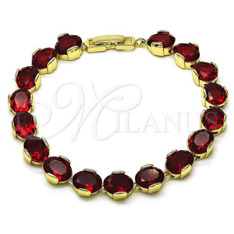 Oro Laminado Tennis Bracelet, Gold Filled Style Cluster Design, with Garnet Cubic Zirconia, Polished, Golden Finish, 03.213.0247.07